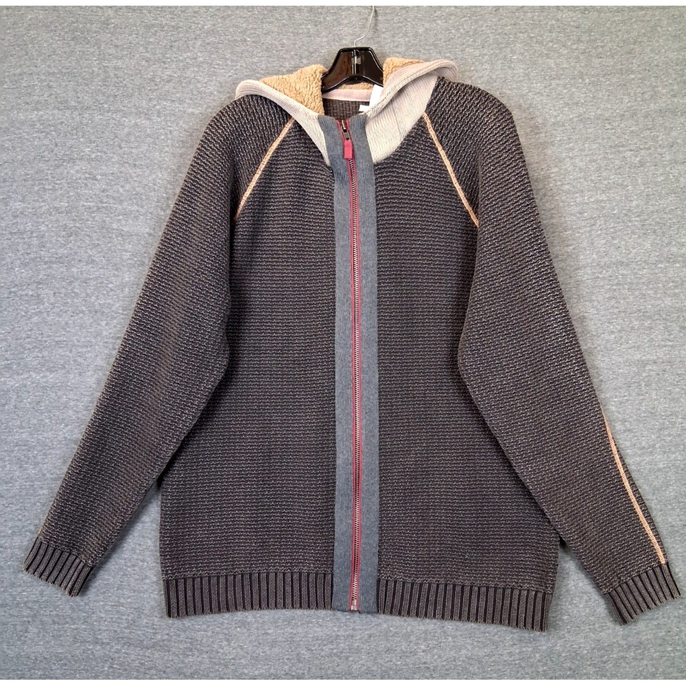 Carbon 2 Cobalt Mens Jacket Large Brown Chunky Knit Fleece Hoodie Full Zip Gorp